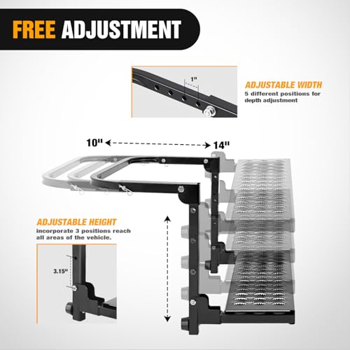 Folding Heavy Duty Tire Step Fit Tire from 10” to 14” (Truck Tire Step Black)