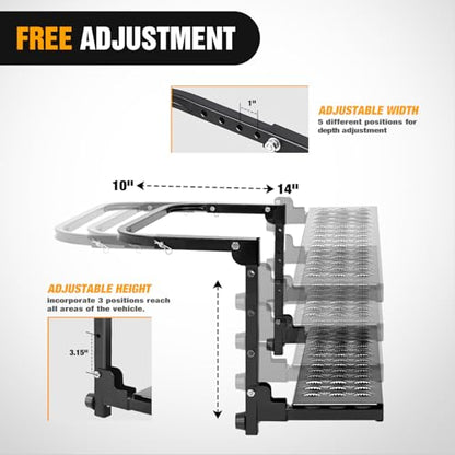 Folding Heavy Duty Tire Step Fit Tire from 10” to 14” (Truck Tire Step Black)