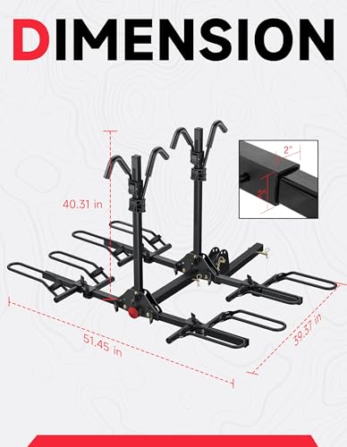 Young 4 Bike Rack Hitch Mount Platform Style Carrier for Cars Trucks SUVs Minivans with 2" Hitch Receiver (4-BIKE RACK 160 LBS)