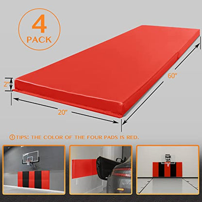 4 Pack Wall Protection Pads 2" Thick Foam Wall Padding (60" x 20" x 2" / 4 PACK / RED)