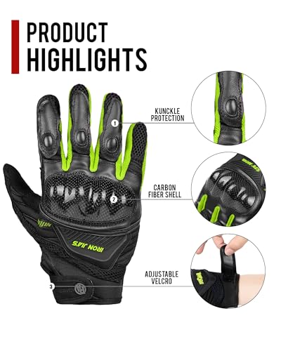 Motorcycle Gloves Touch Screen for Men Women Padding Hard Knuckle Cycling Motorbike ATV Hiking Riding Climbing Glove (Large / Carbon-Green)