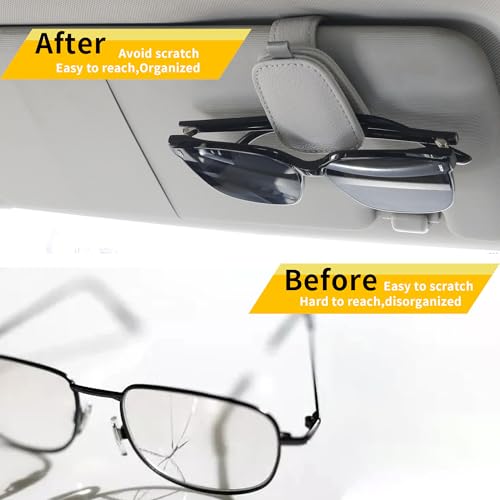 Magnetic Leather Sunglasses Holder for Car (Silver Grey)