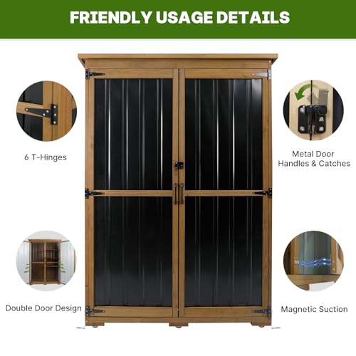 Outdoor Storage Cabinet Wood & Metal with Waterproof Roof (18.1"D x 49"W x 68.5"H)