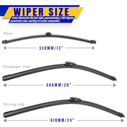 3 Wipers Fits BMW X2 2018 (24"/20"/13")