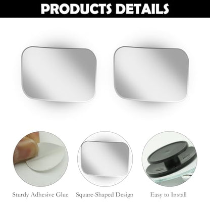 2Pcs Cars Square Blind Spot Mirrors (Card Square-2Pcs)