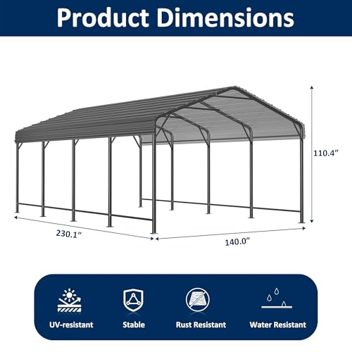 12x20 FT Metal Carport Canopy with Reinforced Base (20x12 FT)