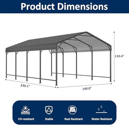 12x20 FT Metal Carport Canopy with Reinforced Base (20x12 FT)