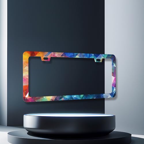 Stainless Steel Colorful Abstract Shiny License Plate Frame 12.3 x 6.3 in (Cool Bling Abstract Shiny Print)
