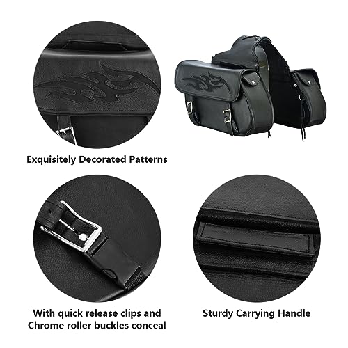 Motorcycle Saddle Bags Leather Motorcycle Luggage Bag with Gun Holsters For Softails Sportsters and Choppers Waterproof Luggage Bags (14" x 12" x 10" / Black Leather)
