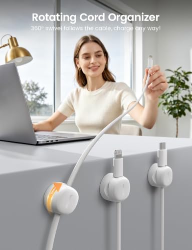 6 Pack Rotating Magnetic Cable Clips (Snow White - Rotatable)