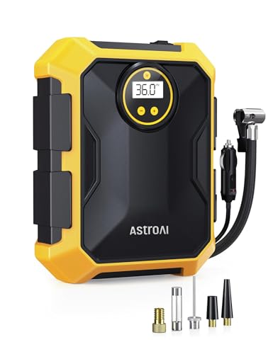 Tire Inflator Portable Air Compressor 12V DC Integrated Storage (Yellow)