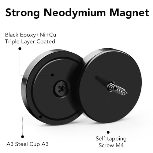 Strong Magnets Heavy Duty Screw On Neodymium 150LBS Magnet 10 Pack (Black / 1.42in)