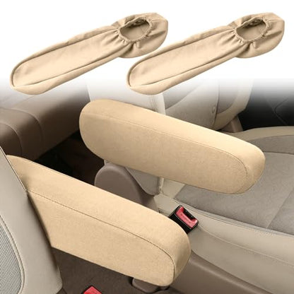 2PC Car Front Seat Armrest Covers (Beige-2PC)