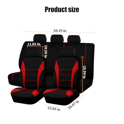 Polyester Full Car Seat Cover Set with Sponge Padding (Red/Black)