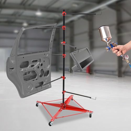 Panel Tree Stand for Painting Rotatable FreeStanding Panel Paint Holder with Wheels Adjustable Center Post for Hang Automotive Doors Fenders Bumpers (29.5*29.5*70.87in)