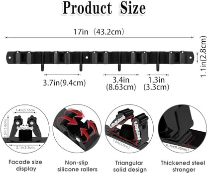 Black Broom Holder Wall Mount (5 Racks & 4 Hooks (Black) - 1 Pack)