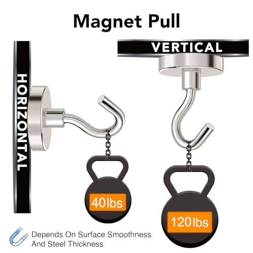 Magnetic Hooks Heavy Duty 120LB+ Strong Magnet with Hook (Silver / 8Pack-110LB)