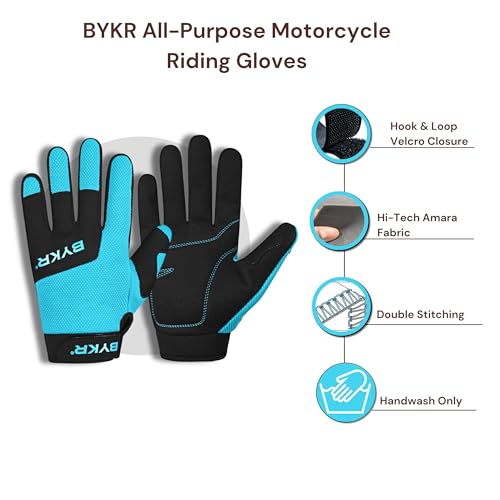 All Weather Motorcycle Gloves for Men & Women (Blue / Large)