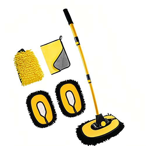 15° Curved Chenille Car Wash Brush Mop with Long Handle (Yellow-003)