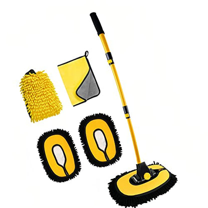 15° Curved Chenille Car Wash Brush Mop with Long Handle (Yellow-003)