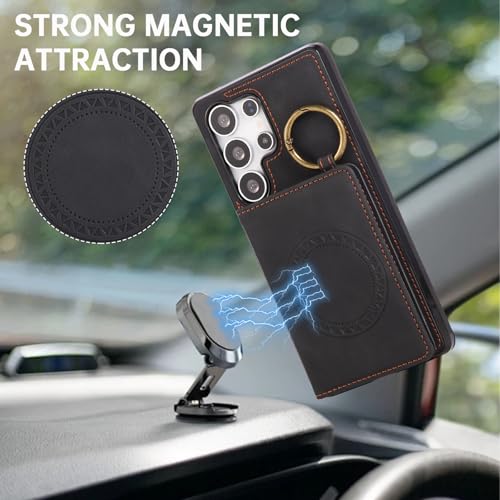 Compatible with Samsung Galaxy S25 Ultra 5G Wallet Case and Screen Protector Crossbody Shoulder Strap Ring Buckle Stand Card Holder Cell Phone Cover for S25Ultra 25S S 25 25Ultra 2025 Women Men Black (Black / for S25 Ultra)