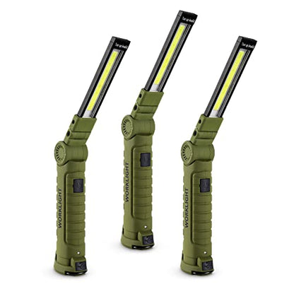 3 Pack Rechargeable LED Work Lights with Magnetic Base and 360° Rotation (Green / 3 Pack)