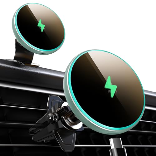 for Magsafe Car Mount Charger 15W LED RGB Car Phone Holder for Dash Vent (Mint Green)