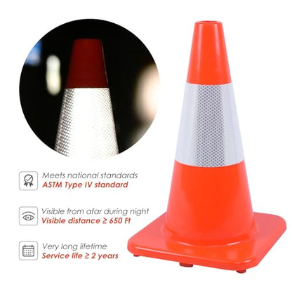 Overall Fluorescent Orange Red Integrated Traffic Cones (18"-Medium 8 Pack)