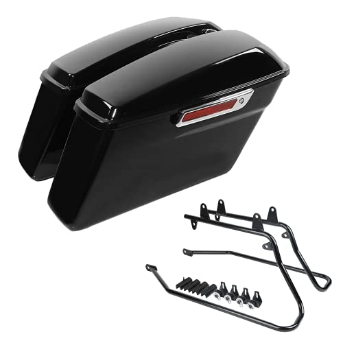 Motorcycle Saddlebags with Black Conversion Brackets Fit For Harley Softail Deluxe Heritage Softail 1984 (Vivid Black W/ Chrome Latches)