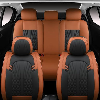 Leather Car Seat Covers (Brown&Black/Full Set)
