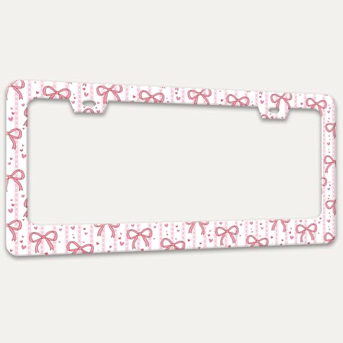 Pink Bow License Plate Frame Cute Bow License Plate Holder with Screws (Pink Bow)