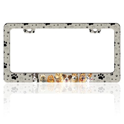 Dog Pet Paw Prints License Plate Frame Stainless Steel 6.3 X 12.2 Inch (Dog)