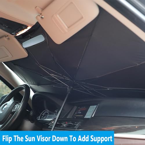 Windshield Sun Shade 2025 Car Accessories 100% Blackout Car Front Windsow Shades Umbrella Automotive Sun Visor Block Heat Insulation Protection (Grey)