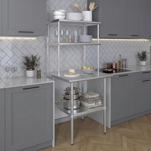 Stainless Steel Work Table Double Tier Overshelf (30" x 30" Work Table + 18" Overshelf)