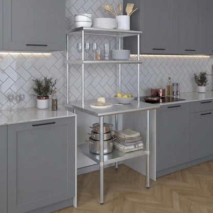 Stainless Steel Work Table Double Tier Overshelf (30" x 30" Work Table + 18" Overshelf)