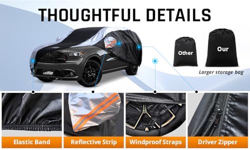 Dodge Durango Car Cover Waterproof All Weather with Silver Strip Design (Custom Fit Dodge Durango)