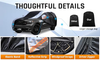 Dodge Durango Car Cover Waterproof All Weather with Silver Strip Design (Custom Fit Dodge Durango)