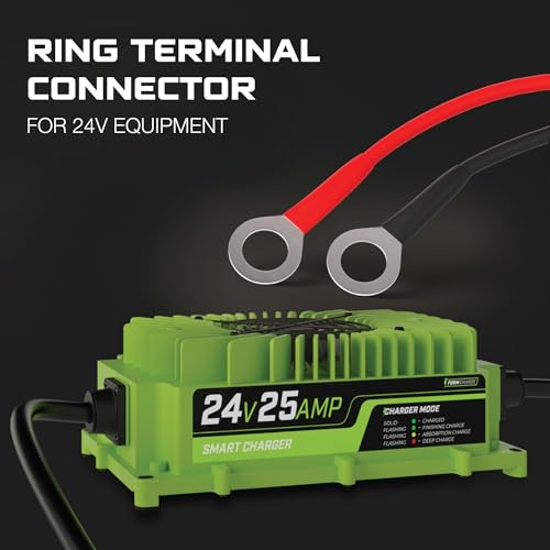 24 Volt Battery Charger for Genie Skyjack (Green - Ring Terminals)
