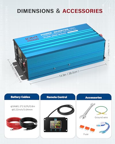 2000W Pure Sine Wave Inverter DC 24V to 110V (Blue / 2000W)