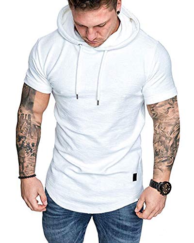 Mens Fashion Hoodies Sport Pullover Solid Color Shirt Workout Lightweight Tops White (Medium / White1)