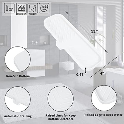 Silicone Soap Dish with Drain Spout (White / L(12"×4"))