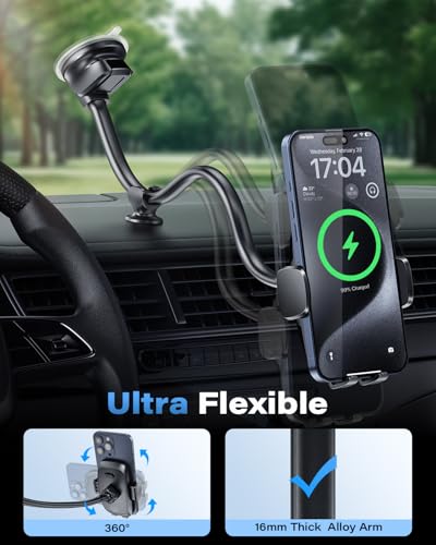 Solid Car Truck Phone Mount Holder 14" Arm Upgraded Wireless Charger (Upgraded Wireless Charger Holder)