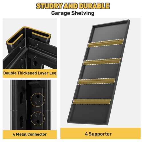 40" W Garage Shelving Heavy Duty Storage Shelves 56.9" H Metal Shelving Heavy Duty Load 1600LBS Adjustable Metal Shelves for Storage for Pantry Kitchen 40" W x 19.1" D x 56.9" H 2 Pack (19.1"D x 40"W x 56.9"H,Black)
