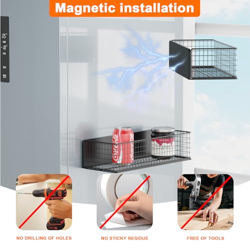 2Pack Magnetic Basket Organizer Holder for Fridge Magnetic Storage Bin Box Containers for Refrigerator Whiteboard Classroom (Magnetic Basket Organizer Holde)