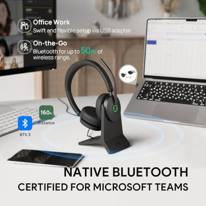 BH74 with Stand ANC Wireless Headset with Microphone for PC (Black (Teams) / BH74 + stand)