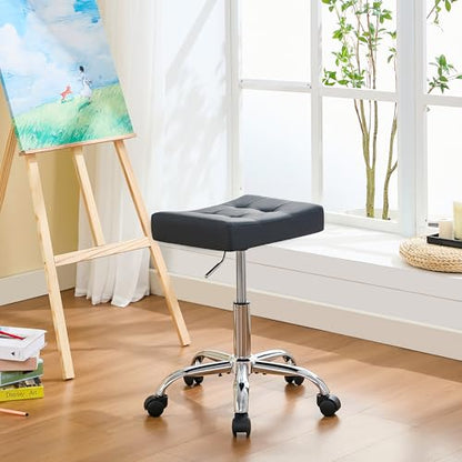 Salon Saddle Stool with Wheels for Esthetician (Black)