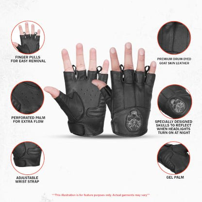 Daniel Smart Men's Motorcycle Leather Gloves with Reflective Skull Short Glove & Touch Screen Fingertips (FINGERLESS GLOVE / XX-Large)
