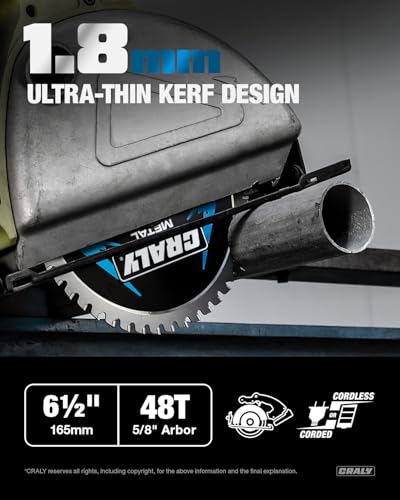 6-1/2 Inch 48 Teeth Steel and Ferrous Metal Cutting Circular Saw Blade, 5/8 Inch Arbor, Thin Kerf, Professional Carbide Tipped Blade for Angle Iron, Threaded Rod, EMT Conduit(C0648MC) (6-1/2" 48T)