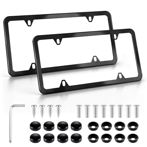 4 Holes Stainless Steel License Plate Frames (Black)