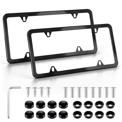 4 Holes Stainless Steel License Plate Frames (Black)